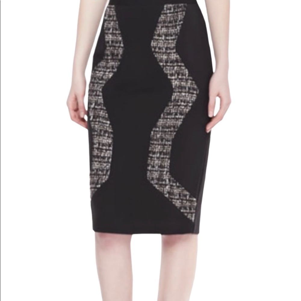 NWT Badgley Mischka Ponte Knit Tweed Combo Pencil Skirt